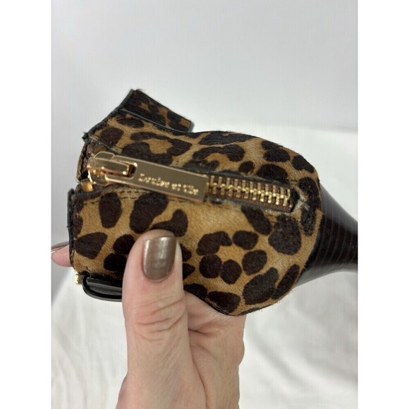 Louise et Cie Peeptoe Booties Heels Leopard Animal Print Brown Black 8.5 B Calf - Picture 15 of 16